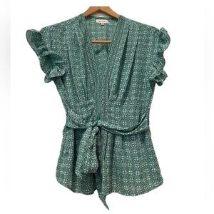 Max Studio Women's Blouse V-Neck Green Shirt Size Small